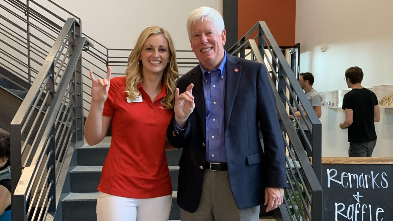 Dr. Tom Miller, Senior Vice Provost for Academic Outreach and Entrepreneurship, and I at the e-Garage Grand Opening in August, 2019