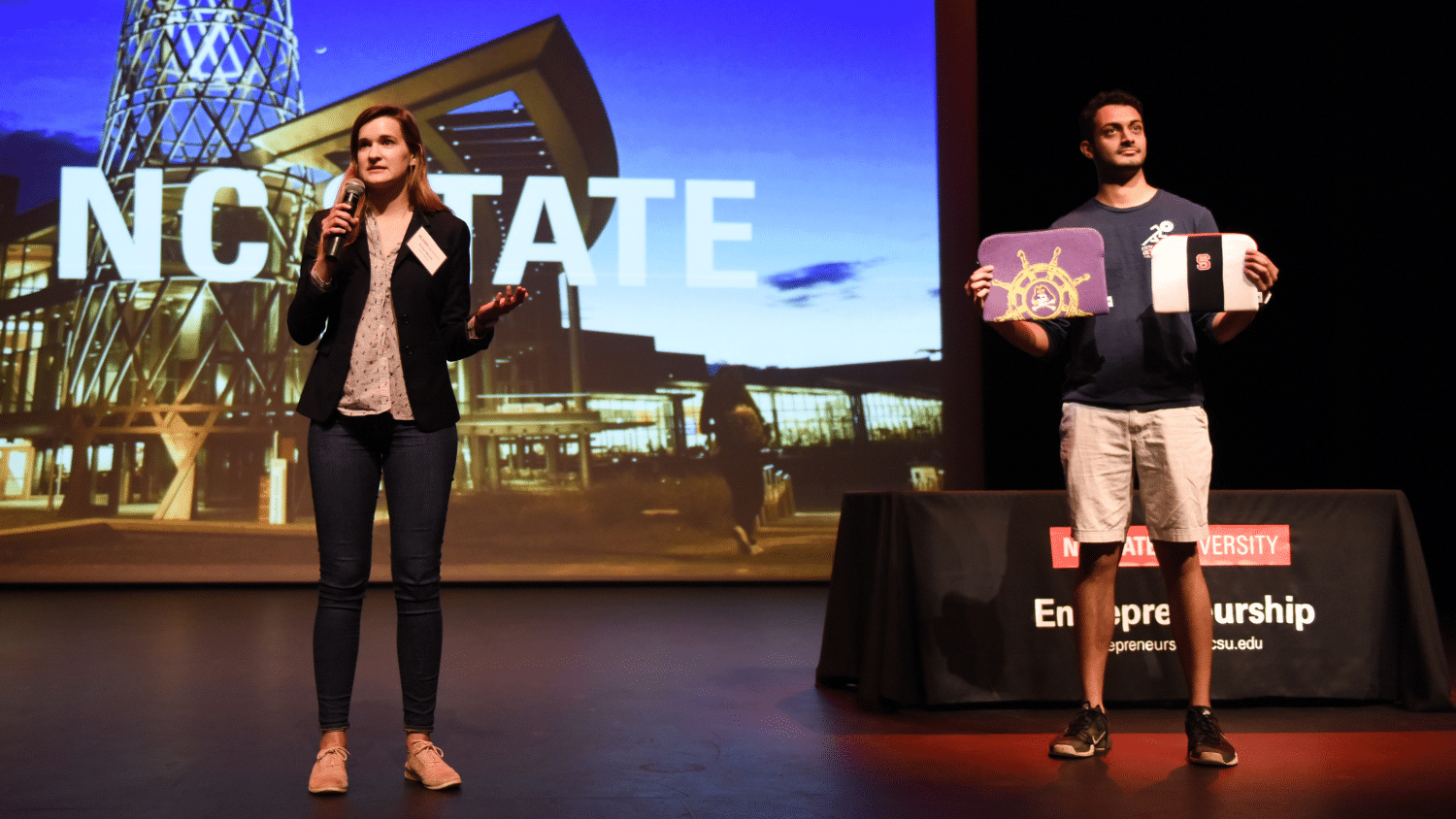 Students pitch on stage at NC State's eGames competition